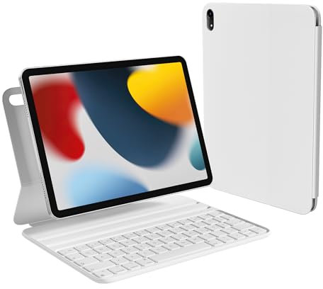 HOU Slim Bluetooth Tastatur Hülle für iPad 11. Generation 2025 (A16) & 10. Generation 2022, Kunstleder-Optik Hülle mit Tastatur, Ergonomischer Winkel, QWERTZ, Weiß