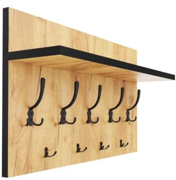 AKKE Garderobenpaneel Wandgarderobe Mit Ablage Wandpaneel Garderobe 9 Metallhaken PVC 40 x 70 cm Craft Gold