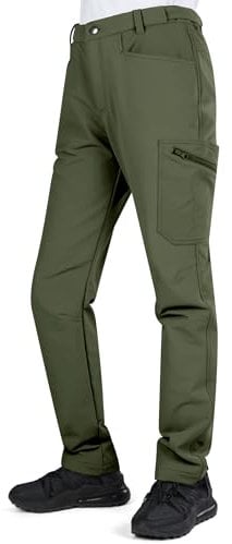 KUTOOK Softshell Wanderhose Damen Wasserdicht Outdoor Hose Softshellhose Thermohose Trekking Ski Motorrad Fahrrad Grün L