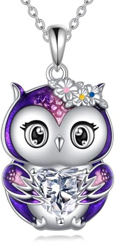 Eule Kette für Damen Sterling Silber April Birthstone Eule Anhänger Halskette Eule Schmuck für Damen