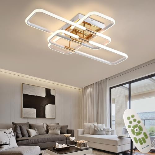 AHRHSM LED-Deckenlampe Deckenleuchte-Dimmbar Weiß Modern-Wohnzimmerlampe mit Fernbedienung Rechteckige - 54W, für Schlafzimmer Wohnzimmer Arbeitszimmer