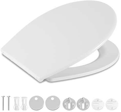 Peviasot Toilettendeckel, WC Sitz mit Absenkautomatik und Quick-Release-Funktion, Weiß Klobrille O-Form, einfache Montage und Reinigung(Antibakterielle)