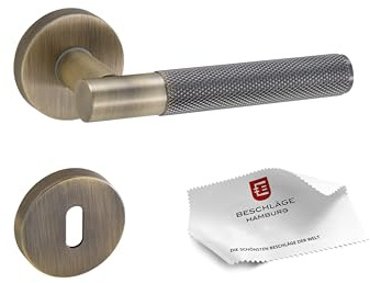 Beschläge Hamburg | Türgriffe Türbeschlag MUNICH-X 07 AB BB | Buntbart Türklinke mit Gitternetzstruktur für Innentüren | Karomuster Drückergarnitur | ø51x10 mm rund | Türdrücker | in aged brass