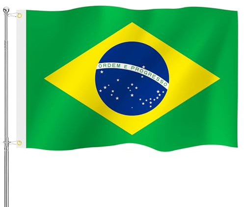 Drapeau Brésil • Drapeau national du Brésil haut de gamme, 90x150 cm, avec œillets en laiton, pour l'intérieur et l'extérieur, résistant aux intempéries, 100% polyester Idéal pour tous les brésiliens