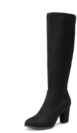 DREAM PAIRS Women's Chunky Heel Knee High and Up Boots,Size 7,Black,MIDLEG