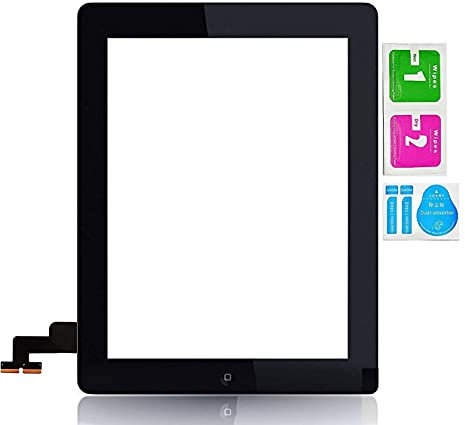 Genieforce® Premium Retina Touchscreen Glas Digitizer SCHWARZ für iPad 2 Display, Assembly mit Original LVA Flexkabel, Homebutton - inkl. 3-teiliges Reinigungsset - SCHWARZ Black - NEU