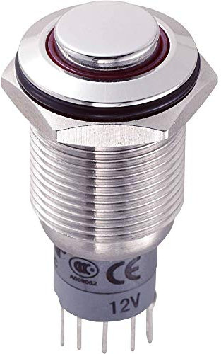 TRU COMPONENTS 701820 LAS2GQH-11ZE/R/12V/S/P Vandalismusgeschützter Druckschalter 250 V/AC 3 A 1 x Ein/Ein rastend Rot