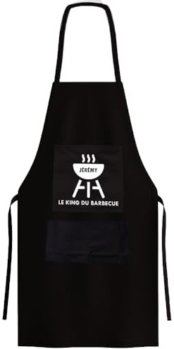 CADEAUX.COM - Tablier de Cuisine Noir Personnalisable - Taille Unique Ajustable 3 Poches - 70 x 80 cm - Barbecue - Cadeau Homme Anniversaire Noel Fete des Peres Papa