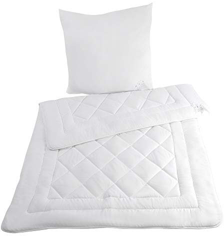 RIBECO Faserdecke Set, 1 Bettdecke und 1 Kopfkissen, allergikergeignet, pflegeleicht, weiche Microfaser, sehr gut waschbar
