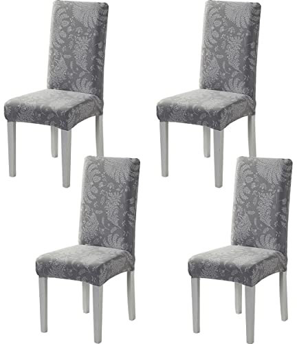 HZDHCLH Stuhlhussen 4er Set Stuhlbezüge Stretch abnehmbar, waschbar, Esszimmerstuhl-Schutzsitz für Hotel Restaurant Küche Hochzeitsfeier(Blattmuster/4 Stück)