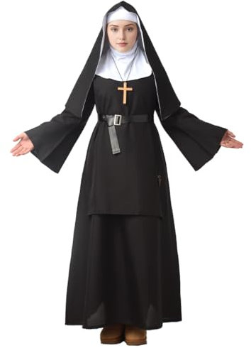 GRACEART Nonne Kostüm Nonne Outfit für Halloween Cosplay (Schwarz, 2XL)