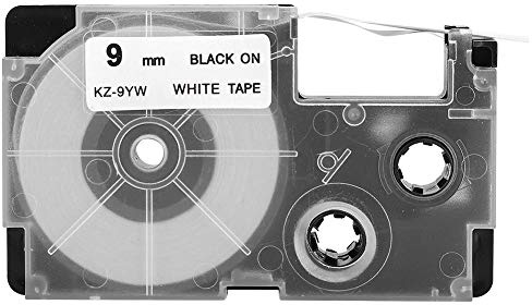 ASHATA Beschriftungsband, Bandkassettenersatz, 9-mm-Bandkassette für Label Maker-Drucker KL-60/120/170/780/820 CW-L300(Schwarz auf weiß)