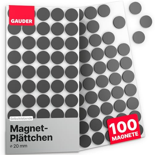 GAUDER Puntos Magnéticos - Imanes Adhesivos Redondos para Manualidades, Nevera, Oficina y Escuela - Parches Autoadhesivos para Notas, Fotos y Objetos Ligeros (100 Unidades - 20 x 2 mm)