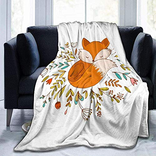DYJNZK Wohn-&Kuscheldecken,Fuchs-Motiv Und Blumen Superweicher,Warmer,Gemütlicher Pelzdeckenwurf Mit Sofas/Sofa/Stühlen/Couch - Leicht Warm Und Gemütlich 60X50