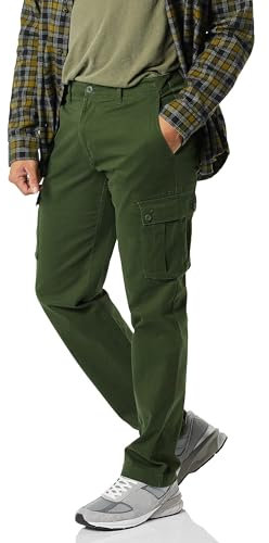 Amazon Essentials Men's Straight-Fit Stretch Cargo Trouser (Available in Big & Tall), Dark Olive, 29W / 32L