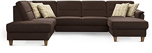 CAVADORE U-Form-Sofa Palera / Wohnlandschaft mit Schlaffunktion, Stauraum und Federkern / 314 x 89 x 212 / Mikrofaser, Braun