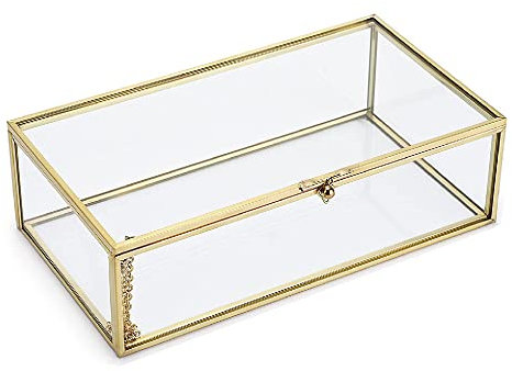 WBYNB Verre Boîte Bijoux, Dorée Verre Rectangulaire Boîte, Dorée Verre Cosmétique Boît, Conception De Cadre De Phnom Penh, Pour La Décoration De Commode, Bijoux d'Affichage, Fête, Centres De Mariage