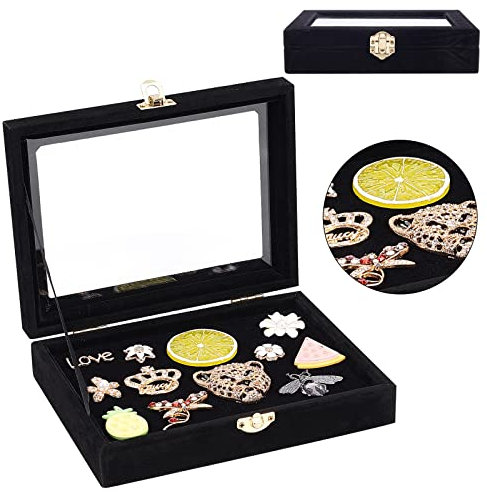 OLYCRAFT Velvet Pin Vitrine Box Brosche Collection Vitrine Mit Clear Window Velvet Badges Vitrine, Hardrock, Abzeichen Sammlernadeln Und Medaillen - Schwarz