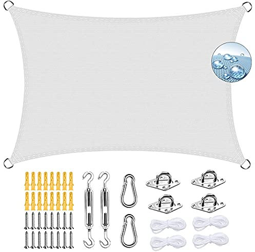 ERPENG Sonnensegel Sonnenschutz 3.5x7m Wetterfest,95% UV Schutz Balkonverkleidung mit Seilen und Befestigungs Kit für Balkon, Schwimmbad, Kleiner Garten, Weiß