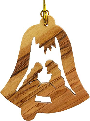 SIKORA BS-OH Baumschmuck Olivenholz Anhänger aus Bethlehem - 28 Modelle wählbar, Olivenholz:No.14 Glocke mit Krippe H ca 6.5cm