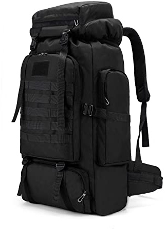 80 l Wanderrucksack, Camping-Rucksack, Jagd-Rucksack für Outdoor, wasserabweisend, taktischer Rucksack für Damen und Herren, Tiefes Blau, Large, Outdoor (SCHWARZ)