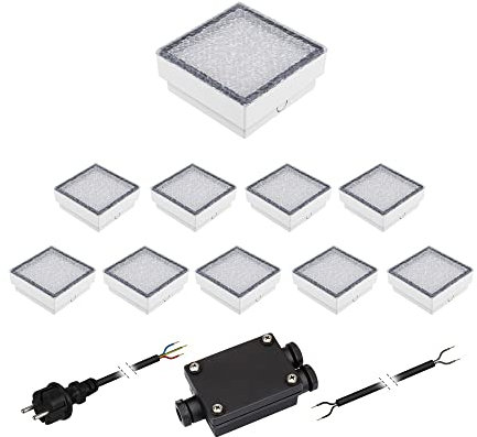 ledscom.de 10er-Set LED Pflasterstein CUS, IP67, 230V, 15x15x4cm, warmweiß