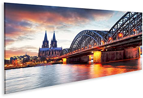 islandburner Bild auf Leinwand Kölner Dom Hohenzollern Brücke Sonnenuntergang Nacht Bilder Wandbilder Poster