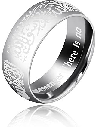 Uloveido 8mm Schwarzer Blauer Goldener Edelstahl Islamischer Muslimischer Muhammad Shahada Arabischer Gott Allah Botschafter Ring für Männer Jungen. (Weiß, 20.5)