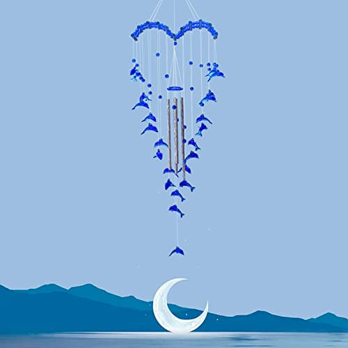 Chyeda Kreatives Windspiel in Herzform, Delphin, Blau, 90 cm, geeignet für Garten, Terrasse, Hinterhof, Veranda oder als Geschenk für ihn/sie