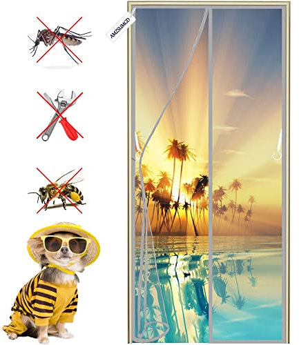 Magnetic Screen Door Closure, 185 x 225 cm Mesh Screen Doors with Magnets, Retractable and Sliding Screen Door Replacement Gray