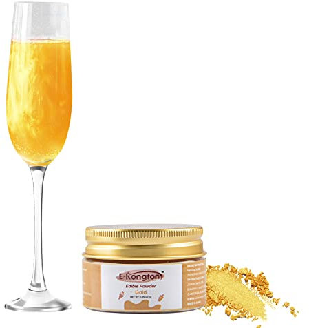 E-Kongton Gold Essbarer Glanzstaub: 7g Essbarer Glitter FüR GeträNke, Fondant, Kuchendekoration, Kekse, Schokolade und Mehr, Essbares Metallic-Pulver, Vegan und Glutenfrei