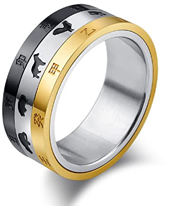 Aotiwe Vintage Ringe Stahl, Breiter Damenring Edelstahl Zeit Schwarzes Gold Silber Größe 62 (19.7) Lustige Geschenke