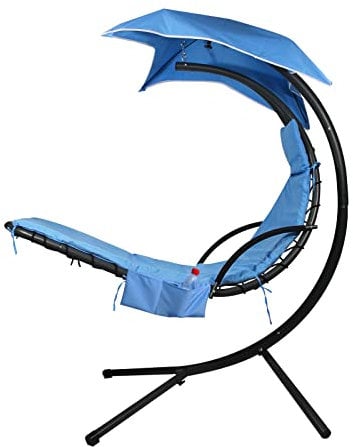 Outdoor Hanging Lounge Chair Replacement Cushion Cover and Umbrella Fabric, Made for Patio Curved Chaise Hammock Floating Swing Chair Pads, Waterproof Soft Fabric (Cushion Not Included), Blue