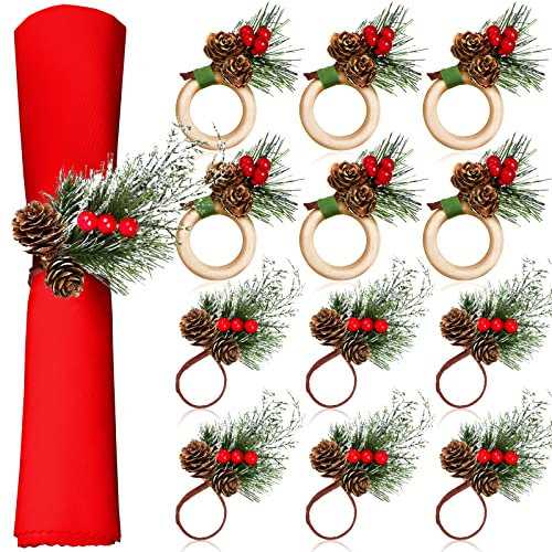 MJARTORIA Serviettenringe Gold Hirsch Stoffservietten Serviettenhalter für Weihnachten Hochzeiten Partys Abendessen Feiertage Esstischdekoration (Beige, 12PCS)