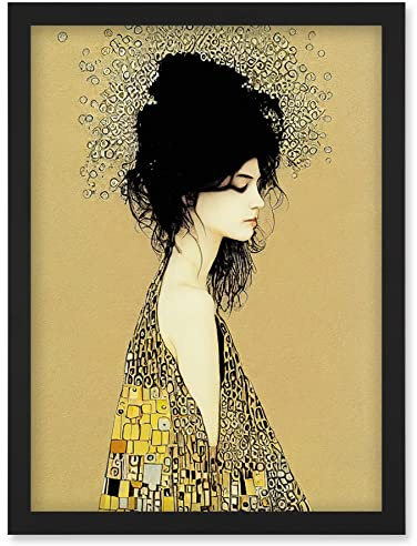 Wee Blue Coo Klimt Style Woman in Multi Coloured Shawl Painting Artwork Framed Wall Art Print A4