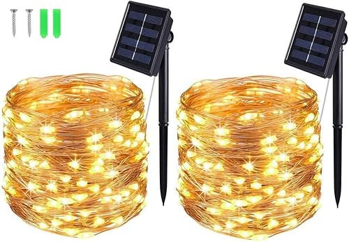 BOLWEO Solar Garden Lights Outdoor, 12M/ 40Ft 120LEDS / 8 Modes,Waterproof Copper Wire Lighting for Indoor，Outdoor，Wedding，Patio，Garden Decoration（Warm White）