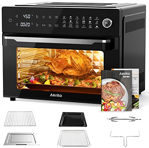 Aeitto® - Horno freidora de aire grande de 32 cuartos | Combo de horno tostador | con asador, deshidratador y accesorios completos | Freidora digital 19 en 1 | Apto para pizza de 13 pulgadas, 9