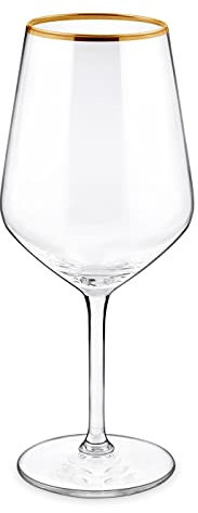 Maverton Wine Glass with Gold Rim for Woman - 530 ml Goblet for Man - Specific Design - Wine Glass with Gold Band for Birthday - Gold Rimmed Glass for Connoisseur