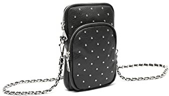 MISAKO TACHITA Mini Umhängetasche für Mobiltelefon mit metallischen Details - Kleine Handytasche für Frauen - Mini-Taschen für Leichtes Tachita Schwarz 19 X 11 X 5 cm