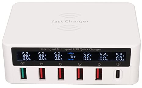 USB-Ladegerät, 100 W 6-Port-USB-Ladestation, Kabelloses, Intelligentes Schnellladen, Multi-Port-USB-Hub-Ladegerät mit LED-Anzeige, Multi-Port-USB-Hub-Ladegerät für das Heimbüro