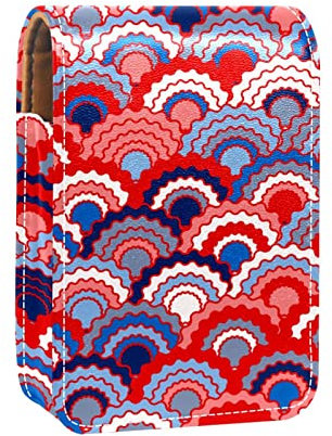 Abstrakte bunte Vintage-Waage, tragbare Lippenstift-Hülle für Reisen, Mini-Lippenstift-Aufbewahrungsbox mit Spiegel für Frauen und Damen, Leder-Kosmetiktasche, Mehrfarbig, 9.5x2x7 cm/3.7x0.8x2.7 in