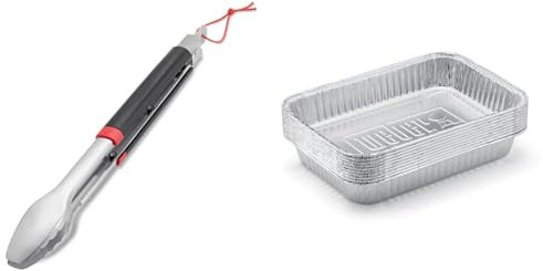 Weber 6317 Grill Tongs, Black/Silver, 40.64 cm*4.064 cm*4.3942 cm & 6415 Drip Pans 10-Piece, Small, Silver