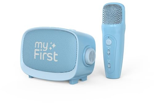 myFirst Voice 2, Karaoke per Bambini, con Microfono Wireless, 5 Effetti Vocali Divertenti, Altoparlante Portatile con Bluetooth, AUX, Slot per MicroSD non Inclusa, Controllo Eco & Riverbero, Blu