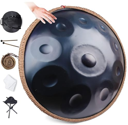 9/10/12 Noten Handpan Drum Instrument,22 Zoll in Handpan Drum In D Minor Percussion,Stahlhandtrommel Mit Soft Handpan Bag,2 Handpan Mallets,Handpan Stand,Für Klangheilung,Persönliche Meditation