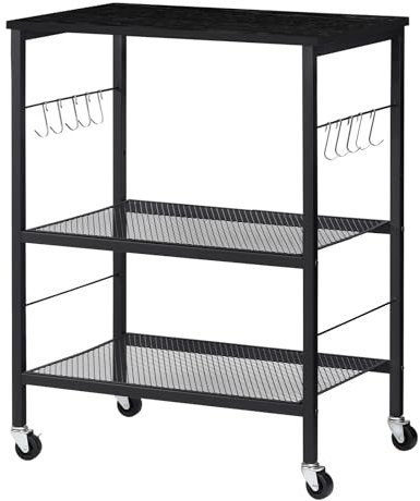 LIANTRAL Rolling Cart, 3-Tier Utility Microwave Bar Coffee Cart Kitchen Storage Shelf On Wheels, Black Large Side End Table Nightstand for Home Office