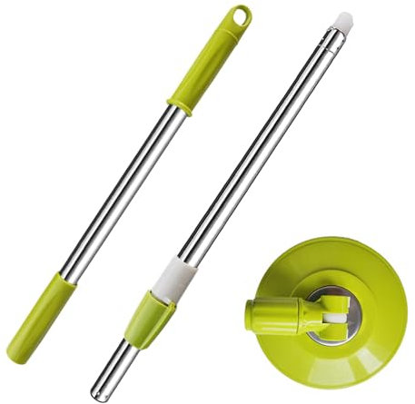 Midremer Spin Mop Replacement Mop Handle, 49-inch 360 Degrees Rotating Telescopic Replacement Mop Stick with Reinforced Plastic Disc for Spin Mop Bucket Cleaning System (Plastic Disc, Green)