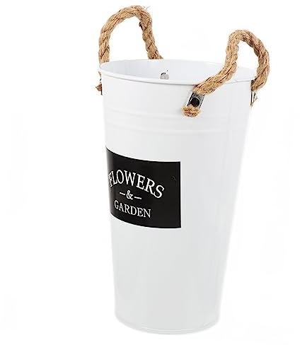 BESPORTBLE Jarrón De Metal Vintage para Flores con Asa De Cuerda, Cubo Redondo De 25 Cm, Maceta De Hierro Grueso para Decoración Interior y Jardín, Recipiente Rústico para Plantas