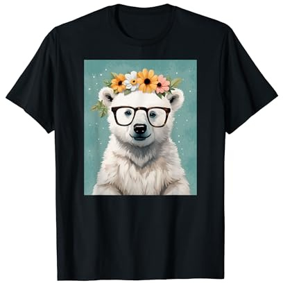 Souriant bébé ours polaire portant des lunettes et une T-Shirt