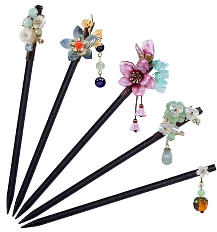 5 Pièces Pinces à Cheveux, Baguettes de Cheveux en Bois, Pique à Cheveux en Vintage pour Femmes Filles, Chignon Chinois Baguettes pour Cheveux Décoratifs Coiffure, Cheveux DIY Accessoire