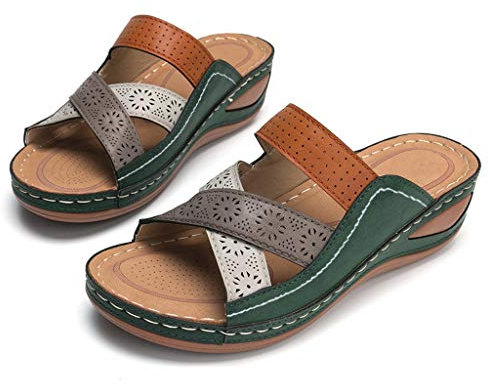 Sandalen Breite Füße Damen Modische Leicht Slippers Orthopädische Sandalen Niedriger Absatz High Heel Leichte Strandsandalen Bad-Hausschuhe mit Kork-Fußbett Weiche Sohle